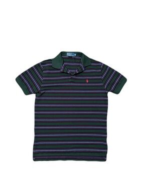 Polo Ralph Lauren Polo Shirt Mens Medium Green Blue Red Stripe Small Pony VTG